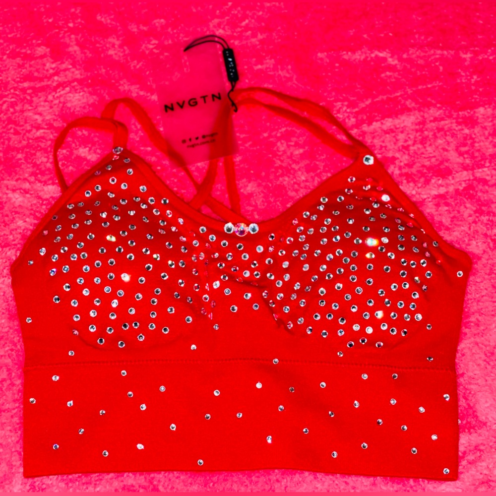 NWT NVGTN RHINESTONE FIRE RED SPORTS BRA